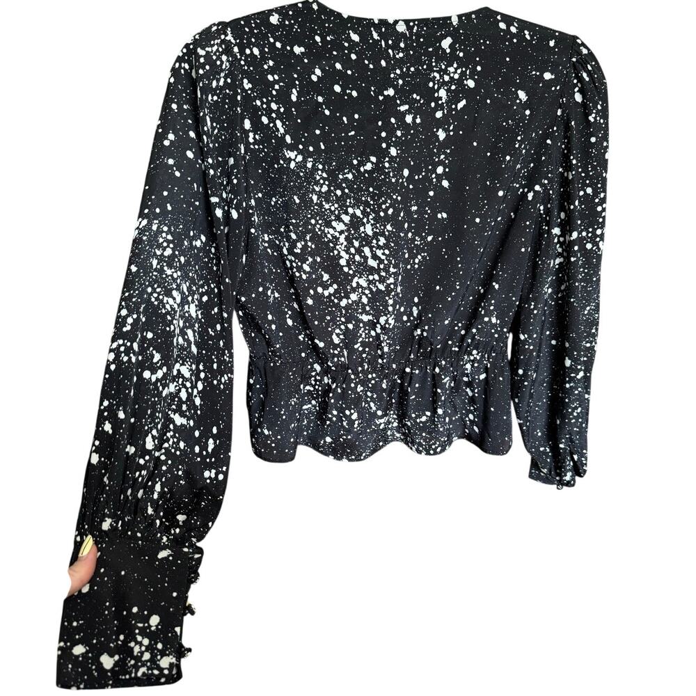 The Kooples Paint Splatter Peplum Blouse Black White Size 1 Small - Picture 5 of 11